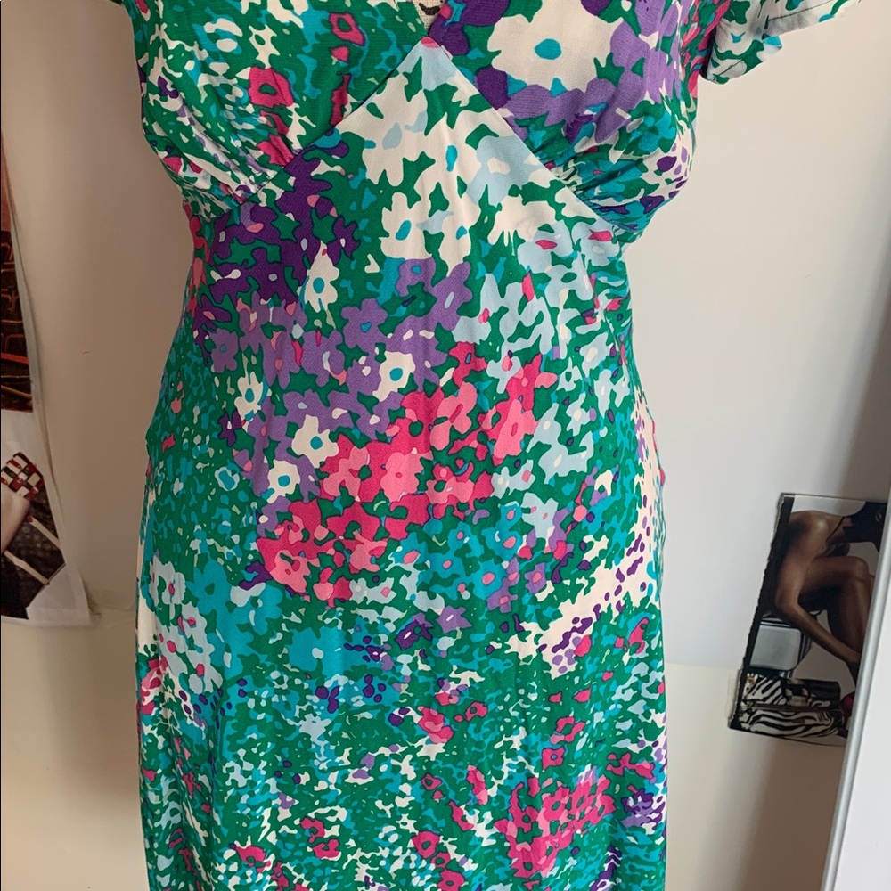 💐NWT Rails Green Floral Midi Dress with Pink, Purple & White Accents, Sz S